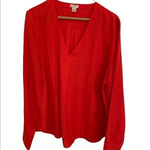 XL J Crew Red V Neck Blouse